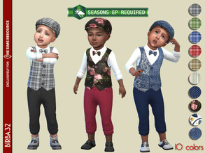 Sims 4 — New Year 2021 Toddlers by Birba32 — A cute dress with tartan and other patterns on the vest matching with the