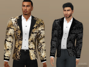 Sims 4 — Fancy Party Jacket by CherryBerrySim — New Year's party fancy gold embellishment luxury suit jacket for male