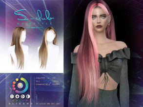 Sims 4 — Straight long Highlight hair by S-Club — Straight long hair for adult, it includ 19 colors, Highlight, omber and