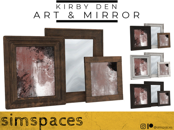 Sims 4 — Kirby Den - art & mirror by simspaces — Part of the Kirby Den collection: The shabby, weathered frames are