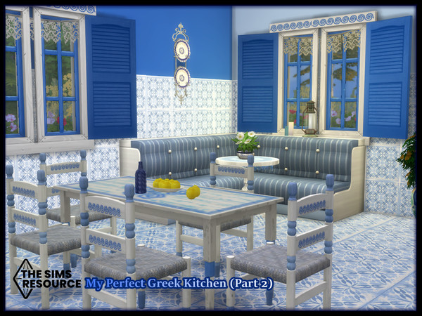Sims 4 — My Perfect Greek Kitchen (Part 2) by seimar8 — Maxis match dining in a striking Greek blue and white design I