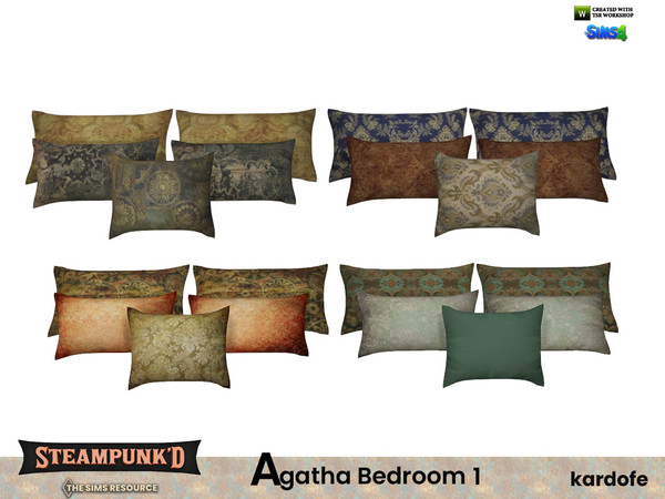 Sims 4 — Steampunked_Agatha Bedroom_Cushions by kardofe — Group of five cushions, to put on the bed, in four different