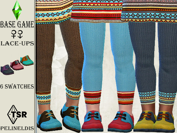 Sims 4 — Colorful Lace-Up Shoes by Pelineldis — Some colorful suede shoes for toddler girls and boys in six color