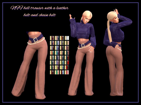 Sims 4 — NFF bell trouser with a leather belt and chain belt  by Nadiafabulousflow — Hi guys! This upload its a bell