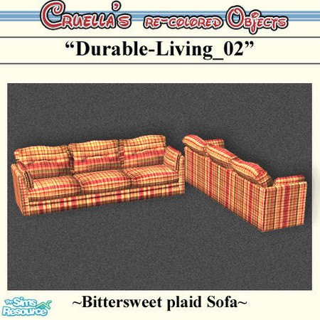 Sims 2 — am_durable-living_02 by Cruella — Bittersweet orange plaid Durable Value Sofa.