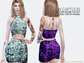 Sims 4 — Halter Sequin Top Set by carvin_captoor — Created for sims4 Original Mesh All Lod 8 Swatches Don't Recolor And