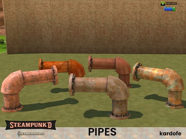 Sims 4 — Steampunked_Pipes 3 by kardofe — Low, curved metal pipe, in five colour options
