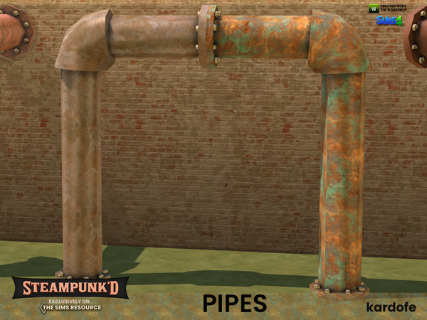 Sims 4 — Steampunked_Pipes 4 by kardofe — Curved metal pipe, high, in five colour options