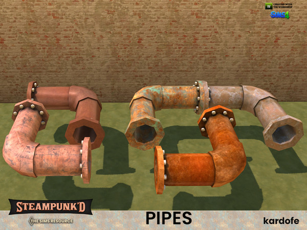 Sims 4 — Steampunked_Pipes 9 by kardofe — Metal piping, horizontal curved, in five colour options