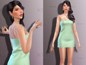Sims 4 — Crystal Trimmed Satin Mini Dress DO262 by DOLilac — Custom thumbnail New Mesh 12 Colors Adult-Elder-Teen-Young