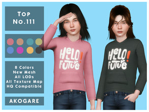 Sims 4 — Akogare Top No.111 by _Akogare_ — Akogare Top No.111 - 8 Colors - New Mesh (All LODs) - All Texture Maps - HQ