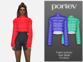 Sims 4 — Puffer Jackets  by portev — New Mesh 8 colors All Lods For female Teen to Elder