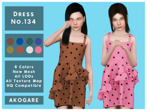 Sims 4 — Dress No.134 by _Akogare_ — Akogare Dress No.134 - 8 Colors - New Mesh (All LODs) - All Texture Maps - HQ