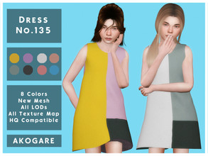 Sims 4 — Akogare Dress No.135 by _Akogare_ — Akogare Dress No.135 - 8 Colors - New Mesh (All LODs) - All Texture Maps -