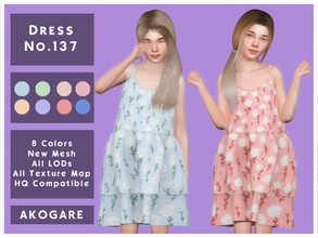 Sims 4 — Akogare Dress No.137 by _Akogare_ — Akogare Dress No.137 - 8 Colors - New Mesh (All LODs) - All Texture Maps -