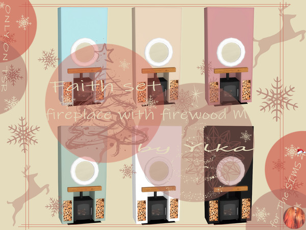 Sims 4 — [SJB] Faith set fireplace with firewood M by Ylka — The medium wall fireplace fits perfectly into your living