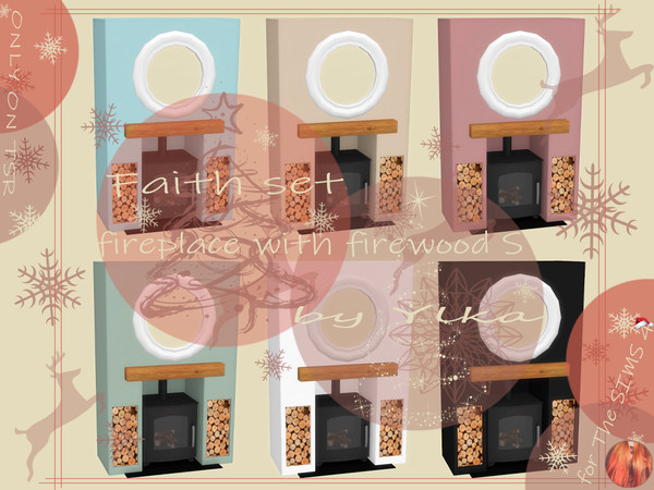 Sims 4 — [SJB] Faith set fireplace with firewood S by Ylka — The short wall fireplace fits perfectly into your living
