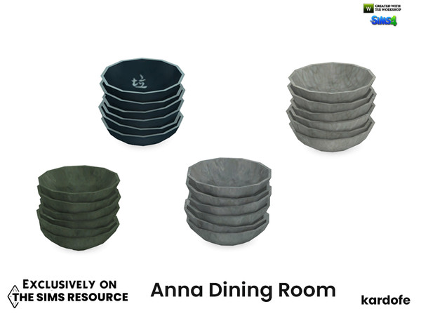 Sims 4 — Anna Dining Room_Bowls by kardofe — Group of stacked bowls, in four different options