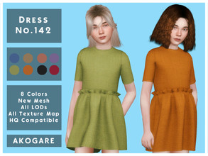 Sims 4 — Akogare Dress No.142 by _Akogare_ — Akogare Dress No.142 - 8 Colors - New Mesh (All LODs) - All Texture Maps -