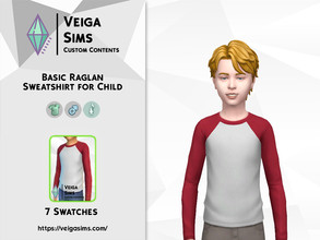Sims 4 — Basic Raglan Sweatshirt for Child by David_Mtv2 — Available in 7 swatches for child only. Color: red, green,