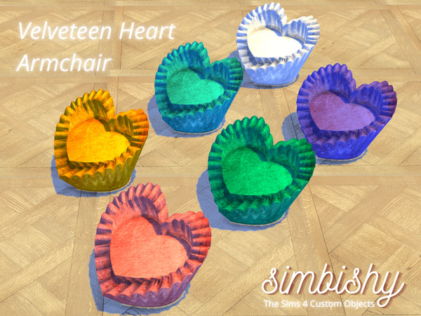 Sims 4 — Velveteen Heart Armchair by simbishy — This is a plush velveteen heart-shaped armchair in 6 colors - pink,