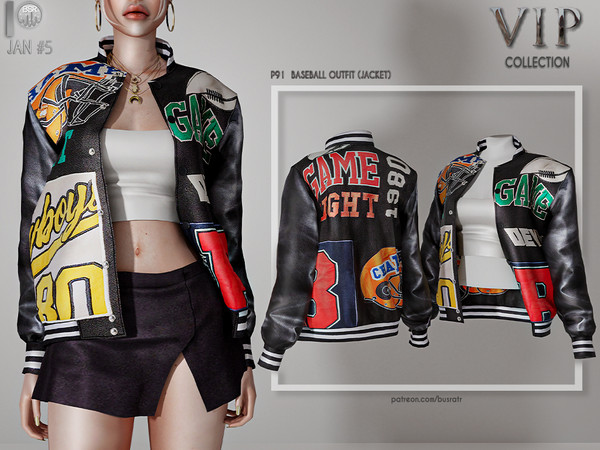 Sims 4 —  [PATREON]  (Early Access) BASEBALL OUTFIT (JACKET) P91 by busra-tr — 10 colors Adult-Elder-Teen-Young Adult For
