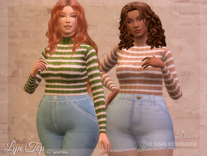 Sims 4 — Lyn Top by Dissia — Long sleeves turtleneck top in white stripes pattern Available in 47 swatches