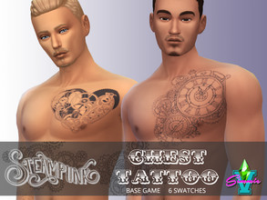 Sims 4 — Steampunk Chest Tattoo by SimmieV — A collection of 6 Steampunk inspired chest tattoos.