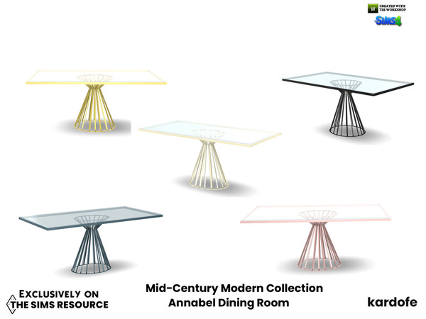 Sims 4 — Mid-Century Modern Collection_Annabel Dining Room_DiningTable by kardofe — Metal table with glass top, in five