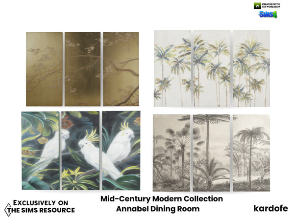 Sims 4 — Mid-Century Modern Collection_Annabel Dining Room_Picture by kardofe — Triptych with four options of decorative