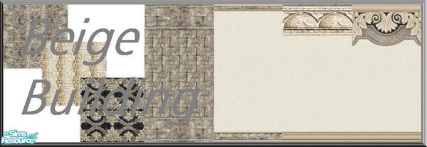 Sims 2 — Beige Building by Lorah — 4 walls, 3 carpets in beige, grey, black, white.
