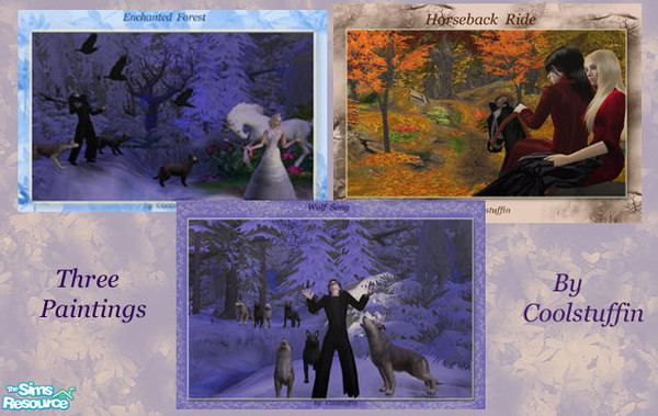 Sims 2 — Three Fantasy Paintings by coolstuffin — Set of 3 recolors of Maxis' "Two Dogs & An Olive" mesh