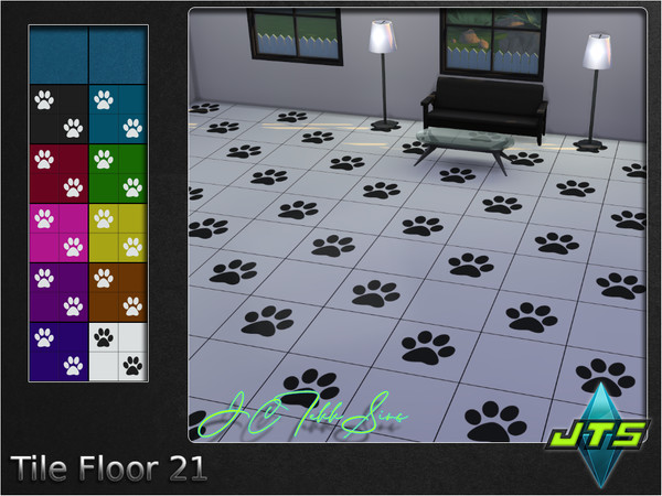 Sims 4 — Tile Floor 21 by JCTekkSims — Medium tile floor with paw prints. Comes with 10 colors to choose from.