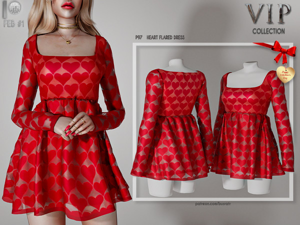 Sims 4 —  [PATREON]  (Early Access) HEART FLARED DRESS P97 by busra-tr — 16 colors Adult-Elder-Teen-Young Adult For