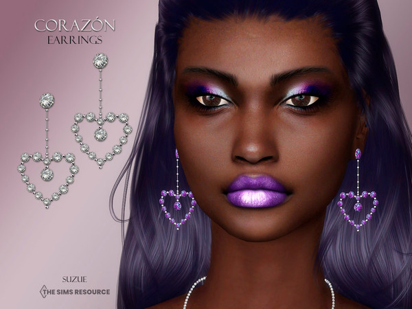 Sims 4 — Corazon Earrings by Suzue — -New Mesh (Suzue) -8 Swatches -For Female (Teen to Elder) -HQ Compatible