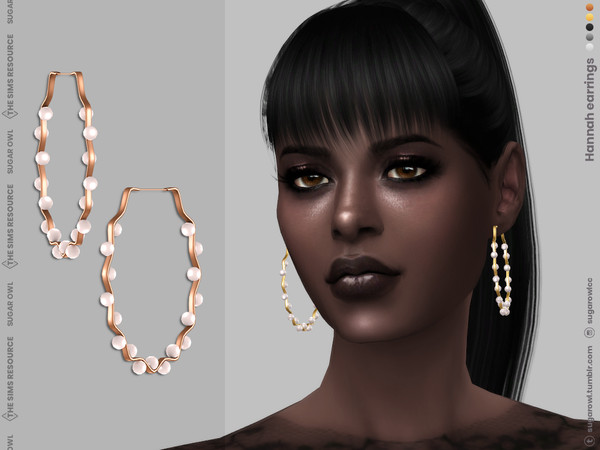 Sims 4 — Hannah earrings by sugar_owl — Female deformed hoop earrings with pearls. Comes in 5 swatches. HQ compatible.