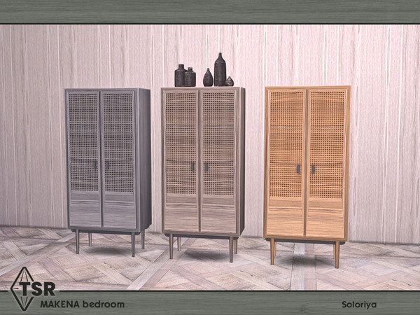 Sims 4 — Makena Bedroom. Dresser by soloriya — Wooden dresser. Part of Makena Bedroom set. 3 color variations. Category: