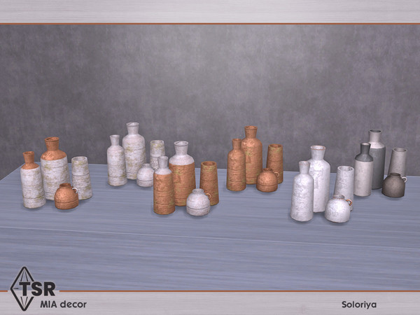 Sims 4 — Mia Decor. Vases, v1 by soloriya — Four vases in one mesh. Part of Mia Decor set. 3 color variations. Category: