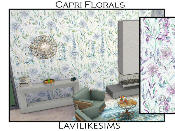 Sims 4 — Capri by lavilikesims — A beautiful floral wallpaper, perfect for any room. Base Game Friendly.