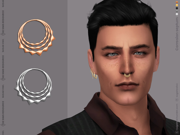 Sims 4 — Corrosion septum by sugar_owl — Triple piercing septum ring for male and female sims. Comes in 5 metal swatches: