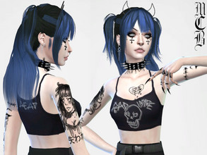 Sims 4 — Dead Inside Mini Top by MaruChanBe2 — Mini crop top with skull and dead inside text.