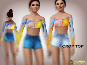 Sims 3 — Long Sleeve Crop Top by Harmonia — 3 color. not- Recolorable Please do not use my textures. Please do not