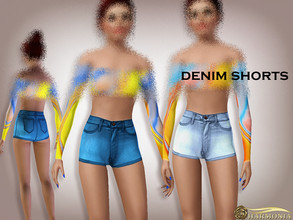 Sims 3 — Wash Denim Hotshorts  by Harmonia — 3 color. Recolorable Please do not use my textures. Please do not re-upload.