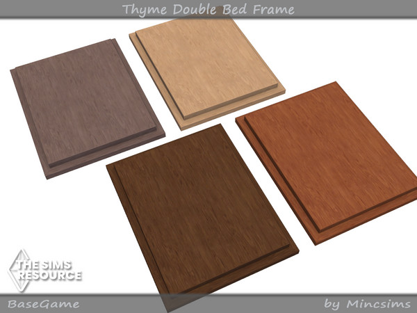 Sims 4 — Thyme Double Bed Frame by Mincsims — Basegame Compatible. 4 swatches
