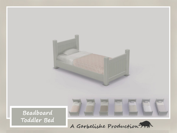 Sims 4 — Beadboard Toddler Bed by Garbelishe — A bed for Toddlers with bead board detail. Bedspread comes in 7 colours.