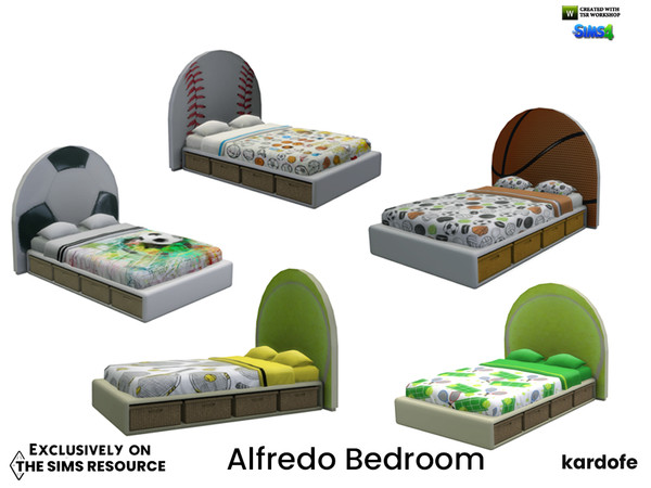 Sims 4 — kardofe_Alfredo Bedroom_Bed by kardofe — Bed with the headboard in the shape of a ball of different sports and