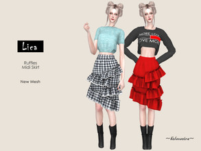 Sims 4 — LICA - Midi Skirt by Helsoseira — Style : 4 layers ruffles midi skirt Name : LICA Sub part Type : Skirt Fashion