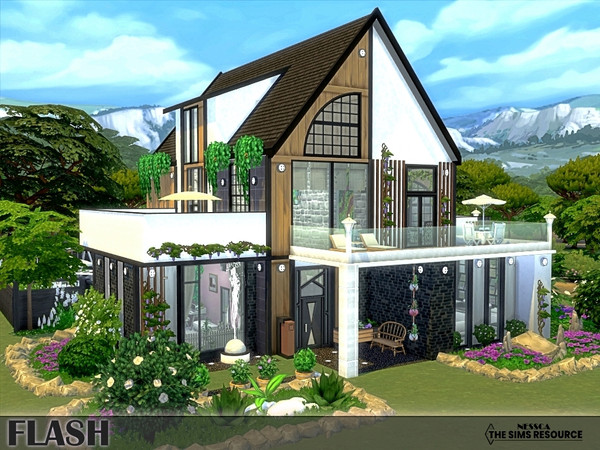 Sims 4 — Flash by Nessca — Flash is a large house surrounded by greenery. You will find: a large swimming pool, barbecue,