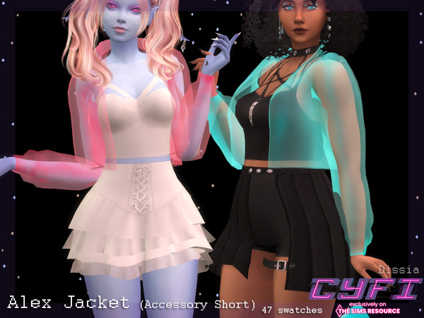 Sims 4 — CyFi - Alex Jacket Accessory (Short) by Dissia — Short transparent jacket as an accessory in many colors!
