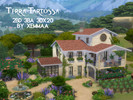 Sims 4 — Terra Tartosa (No CC) by XEmmaa2 — A rustic 2 bedroom villa surrounded by green, including a vineyard and attic.